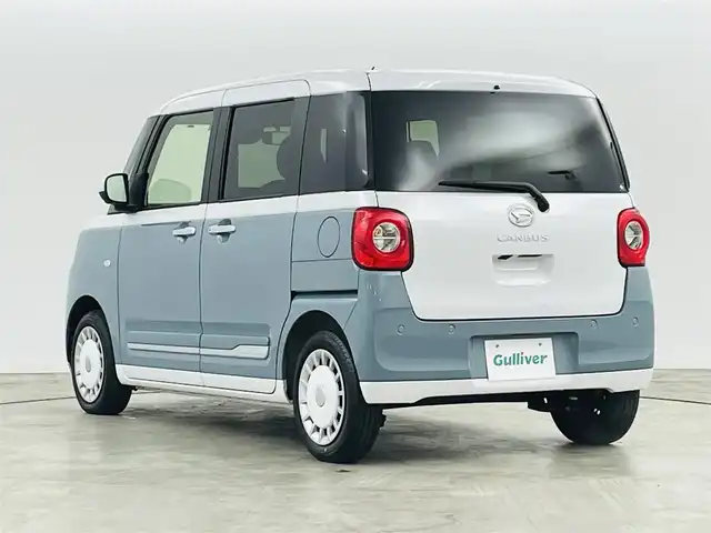 ダイハツ ムーヴ キャンバス ストライプス G 福島県 2023(令5)年 1.3万km シャイニングホワイトパール/レイクブルーメタリック スマートアシスト/・先行車発進お知らせ機能/・標識認識機能/・両側パワースライドドア/両側パワースライドドア/LEDオートライト/・フォグランプ/ベンチシート/・シートヒーター/ステアリングリモコン/電子パーキング/・ブレーキホールド/純正フロアマット/電動格納ドアミラー/アイドリングストップ/プッシュスタート/・スマートキー/・スペアキー