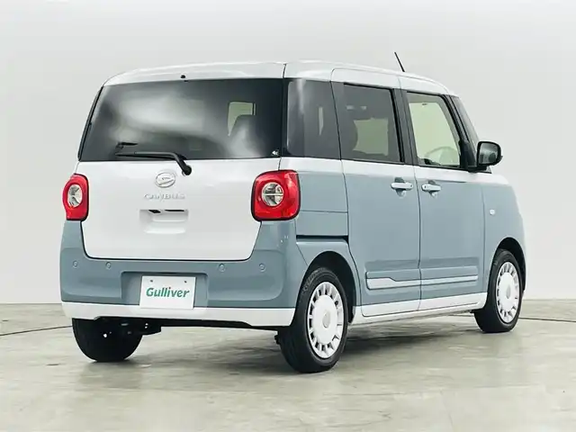 ダイハツ ムーヴ キャンバス ストライプス G 福島県 2023(令5)年 1.3万km シャイニングホワイトパール/レイクブルーメタリック スマートアシスト/・先行車発進お知らせ機能/・標識認識機能/・両側パワースライドドア/両側パワースライドドア/LEDオートライト/・フォグランプ/ベンチシート/・シートヒーター/ステアリングリモコン/電子パーキング/・ブレーキホールド/純正フロアマット/電動格納ドアミラー/アイドリングストップ/プッシュスタート/・スマートキー/・スペアキー