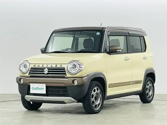 スズキ ハスラー ワンダラー 福島県 2019(平31)年 2.8万km シフォンアイボリーメタリック/ウッディブラウン2トーンルーフ スズキセーフティサポート/・衝突軽減ブレーキ/・誤発進抑制機能/・車線維持支援機能/・ふらつき警報機能/・先行車発進お知らせ機能/・横滑り防止装置/・ヒルスタートアシスト/・頚部衝撃緩和フロントシート/ワンオーナー/パイオニアメモリナビ/・フルセグTV/・CD/DVD/・FM/AM/・iPod/・AUX/・SD/・ステアリングスイッチ/LEDヘッドライト/・フォグランプ/・オートライト/ハーフレザー/シートヒーター（D＋N）/純正15インチスチールホイール/純正フロアマット/ドアバイザー/ルーフレール/アイドリングストップ/プッシュスタート/スマートキー