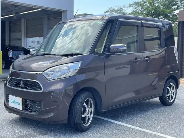 三菱 ｅＫスペース Gセーフティ プラスエディション 千葉県 2019(平31)年 7.3万km オークブラウンメタリック 純正ナビ【フルセグ、BT、CD、DVD、AUX】/純正フロアマット/社外14インチアルミホイール/前後コーナーセンサー/D席シートヒーター/バックカメラ/アラウンドビュー/プッシュスタート/アイドリングストップ/ETC/前後ドラレコ/電動格納ミラー/ドアバイザー/レベライザー/保証書/取説/スペアキー