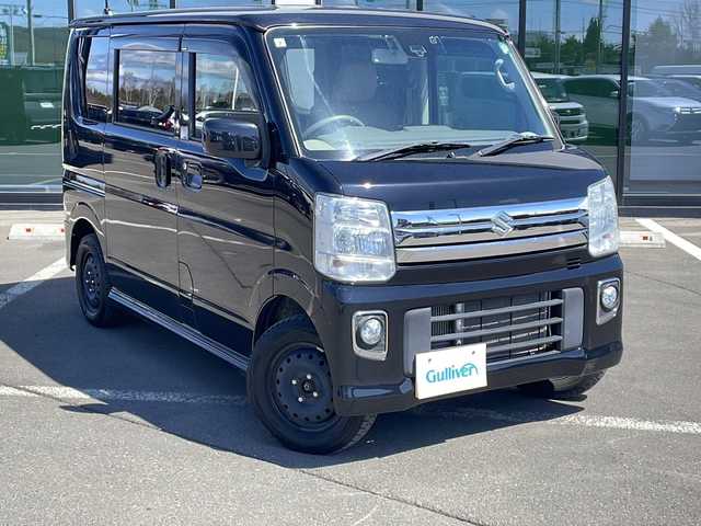 スズキ エブリィ ワゴン PZターボ 道東・釧路十勝 2017(平29)年 4.8万km ブルーイッシュブラックパール3 ・4WD/・ターボ/・衝突軽減ブレーキ/・社外メモリナビ/（CD DVD SD USB BT フルセグ)/・ETC/・スマートキー/・プッシュスタート/・ステアリングスイッチ/・シートヒーター/・横滑り防止装置/・LEDライト/・フォグランプ/・純正フロアマット