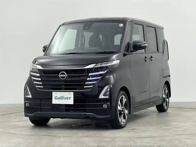 日産 ルークス ハイウェイスター Gターボ 群馬県 2025(令7)年 0.5万km ブラック 純正９型ナビ　全方位カメラ　エマブレ　車線逸脱警報　Ａハイビーム　両側パワースライド　前後コーナーセンサー　ビルトインＥＴＣ　ＬＥＤヘッド　ＬＥＤフォグ　Ｐスタート　スマートキー　純正アルミ　禁煙車