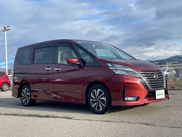 日産 セレナ ハイウェイスター V 富山県 2021(令3)年 4万km マルーンレッド プロパイロット/純正SDナビゲーション/純正フリップダウンモニター/全周囲カメラ/フルセグＴＶ/Blueｔooth・CD・DVD/レーダークルーズコントロール/レーンキープアシスト/衝突軽減ブレーキ/コーナーセンサー/純正アルミホイール/純正フロアマット/デジタルインナーミラー/ドライブレコーダー/ＥＴＣ/保証書・記録簿/取扱説明書