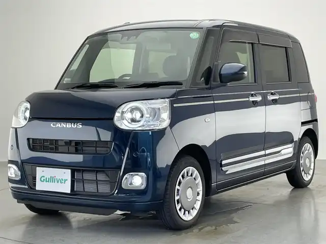 ダイハツ ムーヴ キャンバス セオリー G 愛知県 2023(令5)年 0.3万km レーザーブルークリスタルシャイン 両側パワースライドドア　スマートアシストIII　衝突軽減ブレーキ　車線逸脱警報　コーナーセンサー　踏み間違い防止装置　ＬＥＤオートライト　シートヒーター　電動パーキングブレーキ　フォグ　バックカメラ　禁煙