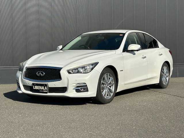 日産 スカイライン ハイブリッド 350GT FOUR Type P 道東・釧路十勝 2014(平26)年 19.9万km クリスタルホワイトパール 4WD/純正ナビ/（CD/SD/Bluetooth/USB/iPod/AUX）/バックカメラ/ETC/レーンキープアシスト/アダプティブクルーズコントロール/横滑り防止/レザーシート/シートヒーター/メモリ機能付パワーシート/LEDヘッドライト/純正17インチアルミホイール/純正フロアマット/スペアキー/説明書