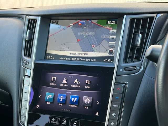 日産 スカイライン ハイブリッド 350GT FOUR Type P 道東・釧路十勝 2014(平26)年 19.9万km クリスタルホワイトパール 4WD/純正ナビ/（CD/SD/Bluetooth/USB/iPod/AUX）/バックカメラ/ETC/レーンキープアシスト/アダプティブクルーズコントロール/横滑り防止/レザーシート/シートヒーター/メモリ機能付パワーシート/LEDヘッドライト/純正17インチアルミホイール/純正フロアマット/スペアキー/説明書