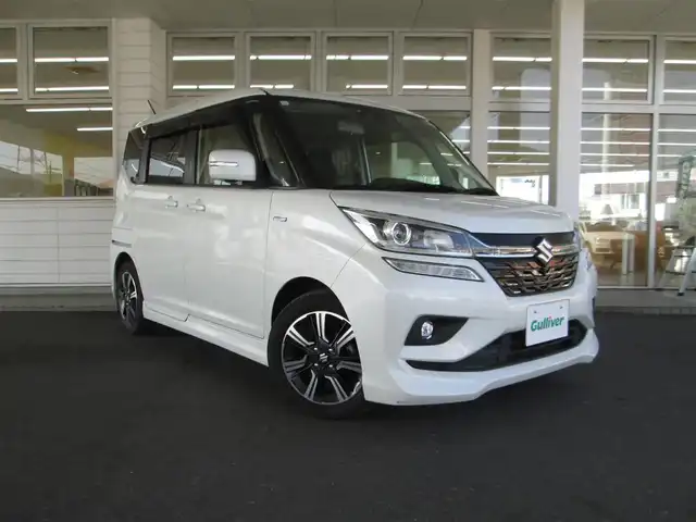 スズキ ソリオ バンディット HV MV 千葉県 2020(令2)年 4.1万km ピュアホワイトP ワンオーナー/社外８インチナビ、フルセグTV/全方位カラーモニター/オーディオ【CD/DVD/SD/MSV/BT】/デュアルカメラブレーキサポート/パワースライドドア/LEDヘッドライト&LEDフォグ/純正15インチアルミホイール/ウィンカードアミラー/リアコーナーセンサー/スイッチ付き革巻きステアリング/パドルシフト/前方ドライブレコーダー/ビルトインETC/スマートキー