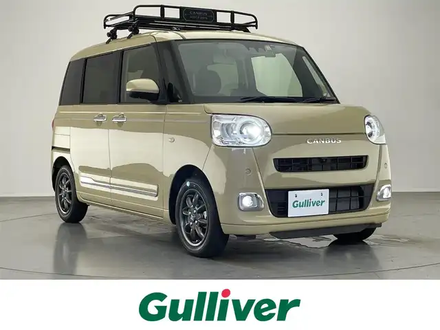 ダイハツ ムーヴ キャンバス セオリー G 愛知県 2022(令4)年 2万km サンドベージュメタリック 社外ナビ　純正ルーフキャリア　全方位カメラ　禁煙　フルセグＴＶ　シートヒーター　ＭＩＮＩＬＩＴＥホイール　ＤＶＤ再生　前後ドラレコ　両側パワスラ　スマートアシストIII　衝突軽減　オートハイビーム　フォグ　LEDオートライト　プッシュスタート　スマートキー　レーンキープ　Bluetooth　アイドリングストップ　カーテンエアバッグ　