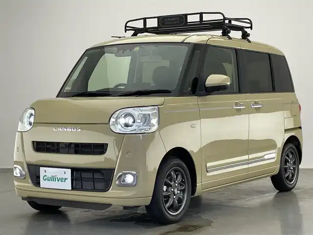 ダイハツ ムーヴ キャンバス セオリー G 愛知県 2022(令4)年 2万km サンドベージュメタリック 社外ナビ　純正ルーフキャリア　全方位カメラ　禁煙　フルセグＴＶ　シートヒーター　ＭＩＮＩＬＩＴＥホイール　ＤＶＤ再生　前後ドラレコ　両側パワスラ　スマートアシストIII　衝突軽減　オートハイビーム　フォグ　LEDオートライト　プッシュスタート　スマートキー　レーンキープ　Bluetooth　アイドリングストップ　カーテンエアバッグ　