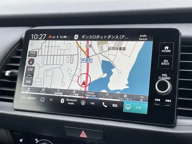 ホンダ フィット e:HEVリュクス 宮崎県 2023(令5)年 2.4万km ミッドナイトブルービームM ワンオーナー/純正ナビ/(AM.FM.Bluetooth.USB)/アラウンドビューモニター/ドライブレコーダー/ETC2.0/レーダークルーズコントロール/シートヒーター/ハンドルヒーター/オートライト/電格ミラー/パワーステアリング/スマートキー/スペアキー/衝突軽減ブレーキ/横滑り防止機能/レーンキープアシスト