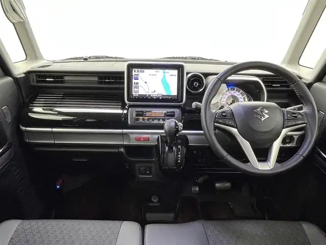 スズキ スペーシア カスタム HYBRID XS ターボ 福井県 2019(平31)年 3.8万km ブルーイッシュブラックパール3 純正8インチナビ/型式：CN-RZ843/【AM/FM/CD/Bluetooth/フルセグTV】/バックカメラ/ETC/両側電動スライドドア/アイドリングストップ/オートライト/LEDヘッドライド/プッシュスタート/スマートキー/衝突軽減ブレーキ/クルーズコントロール