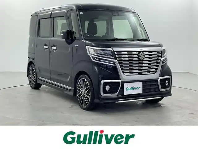 スズキ スペーシア カスタム HYBRID XS ターボ 福井県 2019(平31)年 3.8万km ブルーイッシュブラックパール3 純正8インチナビ/型式：CN-RZ843/【AM/FM/CD/Bluetooth/フルセグTV】/バックカメラ/ETC/両側電動スライドドア/アイドリングストップ/オートライト/LEDヘッドライド/プッシュスタート/スマートキー/衝突軽減ブレーキ/クルーズコントロール