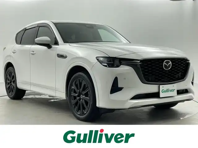 マツダ ＣＸ－６０ XD HV プレミアムスポーツ 福井県 2022(令4)年 1.8万km ロジウムホワイトプレミアムメタリック 純正ナビ　/(Bluetooth/HDMI/USB/AM/FM)/地デジフルセグ/i-ACTIVSENSE/サンルーフ/ETC/レーダークルーズコントロール/バックカメラ/アラウンドビューモニター/パワーバックドア/ステアリングリモコン/シートメモリー機能/前席シートヒーター・ベンチレーション/後席シートヒーター/ステアリングヒーター/プッシュスタート/ドライブモードセレクト/アイドリングストップ/電子パーキングシステム/オートブレーキホールド/BOSEプレミアムサウンド/ブラインドスポットモニター/純正20インチアルミホイール/ヘッドライトウォッシャー/ウィンカーミラー/オートHIDヘッドライト/オートマチックハイビーム/本革巻きステアリング/AC100V/純正ドアバイザー/純正フロアマット/レザーシート/トノカバー/ダブル・サイド・エアバッグ