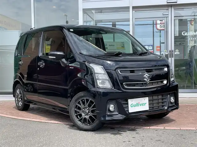 スズキ ワゴンＲ スティングレー HYBRID T 道央・札幌 2017(平29)年 10.8万km ブルーイッシュブラックパール3 登録時走行距離107772ｋｍ/　４　Ｗ　Ｄ　/寒冷地仕様/ターボ車/純正メモリナビ（CD/DVD/FM/AM/BT/USB)/フルセグ(走行中視聴可)/バックカメラ/全周囲カメラ/アイドリングストップ/ウィンカーミラー/クルーズコントロール（追従走行なし）/プッシュスタート/MTモード付AT/パドルシフト/ベンチシート/純正フロアマット/シートヒーター（運転席/助手席）/横滑り防止装置/レーンキープアシスト/盗難防止装置/オートライト/オートマチックハイビーム/衝突軽減ブレーキ/フォグランプ/ステアリングスイッチ/革巻きステアリング/イルミネーションコントロール/ヘッドアップディスプレイ/電動格納ミラー/積込夏タイヤ（純正AW/165/55/R15/21年製/溝4ｍｍ）