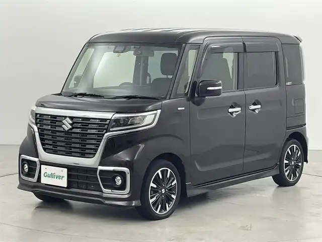 スズキ スペーシア カスタム HYBRID XS 福岡県 2018(平30)年 4.3万km ムーンライトバイオレットPM 純正メモリーナビ（CD/DVD/BT）/フルセグテレビ/ビルトインＥＴＣ/両側パワースライドドア/LEDヘッドライト/フォグライト/ハーフレザーシート/運転席シートヒーター/衝突被害軽減ブレーキ/レーンキープアシスト/コーナーセンサー/オートライト/アイドリングストップ/プッシュスタートエンジンボタン/前方ドライブレコーダー/電動格納ドアミラー/シートバックテーブル