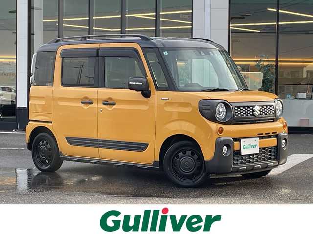 スズキ スペーシア ギア HYBRID XZターボ 新潟県 2021(令3)年 4.6万km アクティブイエロー/ガンメタリック2トーン ワンオーナー/4ＷＤ/純正SDナビ/フルセグＴＶ・Bluetooth接続・CD/ＤＶＤ再生/全方位カメラ/バックカメラ/パーキングセンサー/レーンキープ/クルーズコントロール/両側電動ドア/シートヒーター/ルーフレール/ＬＥＤヘッドライト/ＬＥＤフォグランプ/プッシュスタート