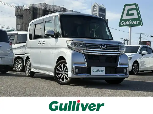 ダイハツ タント カスタム X トップED SA Ⅲ 大分県 2017(平29)年 5.8万km ブライトシルバーメタリック ・SDナビ(CD/DVD/BT/SD)/・フルセグテレビ/・バックカメラ/・スマートアシスト/・ETC/・片側パワースライドドア/・ドライブレコーダー/・運転席シートヒーター/・オートハイビーム/・ベンチシート/・リアセンサー/・スマートキー/・プッシュスタート