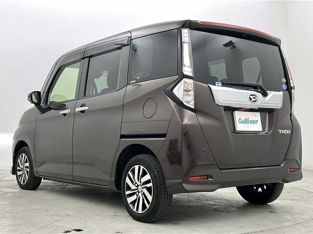 ダイハツ トール カスタムG SAⅡ 宮城県 2017(平29)年 5.2万km プラムブラウンクリスタルマイカ 禁煙車/フリップダウンモニター/スマートアシストIII/・衝突回避支援/・車線逸脱警報/・先行車発進お知らせ/両側パワースライドドア/クルーズコントロール/純正7インチナビ/地図SD無し/（BT.AM.FM.CD.DVD.SD）/アラウンドビューモニター/フルセグテレビ/ビルトインETC/革巻きステアリング/ステアリングスイッチ/プッシュスタート/スマートキー/ロールサンシェード/純正フロアマット/純正ドアバイザー/LEDヘッドライト/LEDフォグランプ/純正14インチアルミホイール/横滑り防止機能/アイドリングストップ/コーナーセンサー