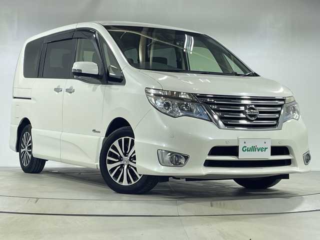 日産 セレナ HWS S HV Vセレ +Sefty Aセーフ 神奈川県 2015(平27)年 8.5万km ブリリアントホワイトパール 純正8インチディーラーオプションナビ【MM514D-2】/アラウンドビューモニター/両側パワースライドドア/エマージェンシーブレーキ/クルーズコントロール/ビルトインETC/前後ドライブレコーダー/純正フロアマット/プッシュスタート/スマートキー/LEDヘッドライト/オートライト/ドアバイザー/電動格納ミラー/車線逸脱警報/踏み間違い衝突防止アシスト/ふらつき警報