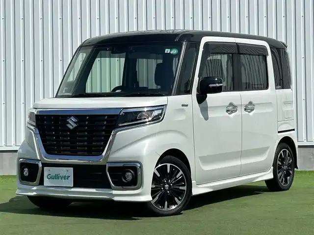 スズキ スペーシア カスタム HYBRID XS 香川県 2019(令1)年 3.1万km クラッシーブラウンメタリック/ホワイト 2トーンルーフ 社外8インチメモリーナビ/→AM/FM/CD/DVD/Bluetooth/フルセグTV/前後ドライブレコーダー/両側パワースライドドア/ビルトインETC/コーナーセンサー/ハーフレザーシート/シートヒーター（D席）/LEDヘッドライト/プッシュスタート/スマートキー/スペアキー×1/横滑り防止装置/オートライト