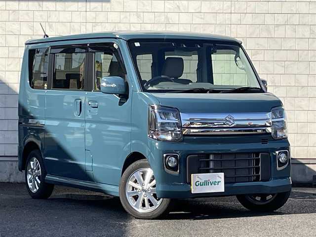 スズキ エブリィ ワゴン PZターボ 大分県 2024(令6)年 0.6万km デニムブルーメタリック ターボ/純正ディスプレイオーディオ 【BTオーディオ/USB】/バックカメラ/左後パワースライドドア/純正14インチアルミホイール/衝突被害軽減システム/前後2カメラドライブレコーダー/リアクリアランスソナー/レーンアシスト/ETC/シートヒーター/充電用USBソケット （Cタイプ）/LEDヘッドライト/フォグランプ/オートライト/ヘッドライトレベライザー/レザーステアリング/ステアリングリモコン/チルトステアリング/ウインカーミラー/横滑り防止装置/アイドリングストップ/エンジンプッシュスタート/ドアバイザー/フロアマット/電動格納ミラー/Wエアバッグ/ABS/スマートキー×2/保証書/車両取説/オーディオ取説