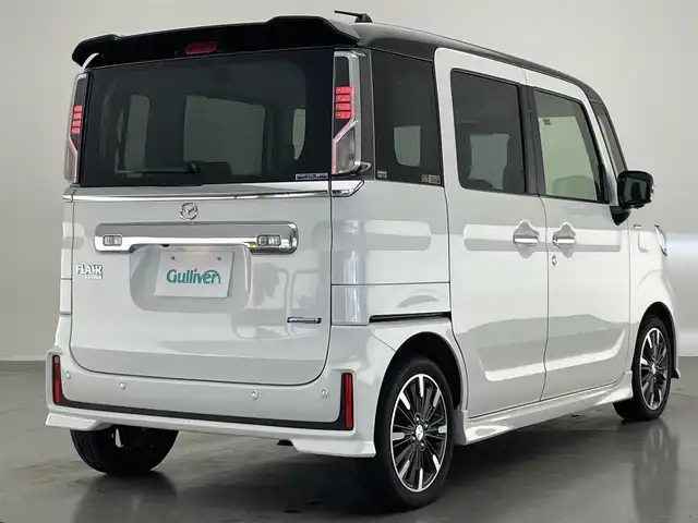 マツダ フレアワゴン カスタムスタイル ハイブリッド XT 愛知県 2023(令5)年 5万km パールⅡ 社外８型ナビ　ＨＵＤ　全方位カメラ　禁煙車　両側パワスラ　Ｂｌｕｅｔｏｏｔｈ　フルセグＴＶ　ＤＶＤ再生　前後ドラレコ　ＥＴＣ　衝突軽減　レーンキープ　ＬＥＤオートライト　黒ハーフレザー　ターボ搭載車　プッシュスタート　スマートキー　パドルシフト　リアシーリングファン　フォグランプ
