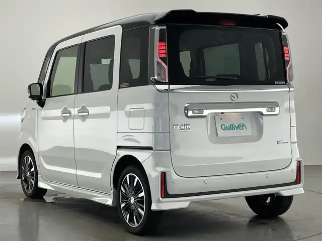 マツダ フレアワゴン カスタムスタイル ハイブリッド XT 愛知県 2023(令5)年 5万km パールⅡ 社外８型ナビ　ＨＵＤ　全方位カメラ　禁煙車　両側パワスラ　Ｂｌｕｅｔｏｏｔｈ　フルセグＴＶ　ＤＶＤ再生　前後ドラレコ　ＥＴＣ　衝突軽減　レーンキープ　ＬＥＤオートライト　黒ハーフレザー　ターボ搭載車　プッシュスタート　スマートキー　パドルシフト　リアシーリングファン　フォグランプ