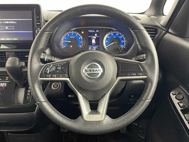 日産 ルークス ハイウェイスター Gターボ 埼玉県 2022(令4)年 3.4万km 青 9インチ純正SDナビ（MM321D-L）（Bluetooth　フルセグTV　CD　DVD　AM　FM）/全方位カメラ/純正ドライブレコーダー/ビルトインETC/片側パワースライドドア/純正アルミホイール/純正フロアマット/衝突軽減ブレーキ/レーンキープアシスト/スペアキー１本/ウィンカーミラー/LEDライト/オートライト
