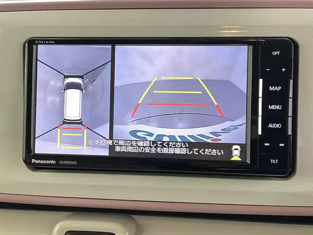 ダイハツ ムーヴ キャンバス G メイクアップ リミテッド　SAⅢ 熊本県 2019(平31)年 5.8万km パールホワイトⅢ/ライトローズマイカメタリックⅡ 2トーン 社外ナビCN-RE04WD（ＣＤ・ＤＶＤ・フルセグ・ＳＤ）/全周囲カメラ　/社外前方ドライブレコーダー　/ＥＴＣ　/両側パワースライドドア　/後ろのみクリアランスソナー　/アイドリングストップ　/衝突軽減ブレーキ　/レーンキープアシスト/横滑り防止/純正フロアマット/オートライト/オートマチックハイビーム/LEDヘッドライト/フォグランプ/スマートキー/プッシュスタート/スペアキー1本/保証書/取扱説明書