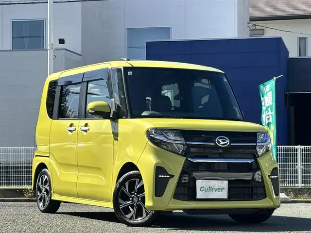 ダイハツ タント カスタム X 熊本県 2019(令1)年 5.8万km マスタードイエローマイカメタリック 純正9インチナビ（NSZN-Y69DS）/【フルセグTV/CD/DVD/Bluetooth】/バックカメラ/両側パワースライドドア/運転席ロングスライドシート/衝突軽減装置/コーナーセンサー/アイドリングストップ/純正15インチAW/前ドライブレコーダー/ビルトインETC/オートライト/電動格納ミラー/プッシュスタート/ステアリングスイッチ/フロアマット/ドアバイザー/横滑り防止/盗難防止装置/保証書/取扱説明書