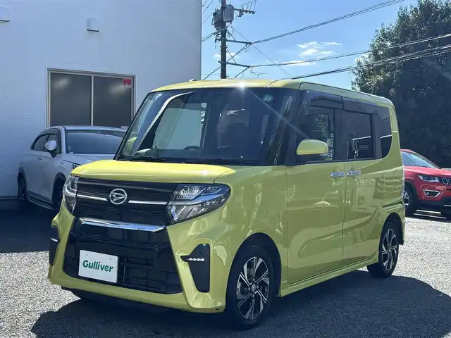ダイハツ タント カスタム X 熊本県 2019(令1)年 5.8万km マスタードイエローマイカメタリック 純正9インチナビ（NSZN-Y69DS）/【フルセグTV/CD/DVD/Bluetooth】/バックカメラ/両側パワースライドドア/運転席ロングスライドシート/衝突軽減装置/コーナーセンサー/アイドリングストップ/純正15インチAW/前ドライブレコーダー/ビルトインETC/オートライト/電動格納ミラー/プッシュスタート/ステアリングスイッチ/フロアマット/ドアバイザー/横滑り防止/盗難防止装置/保証書/取扱説明書