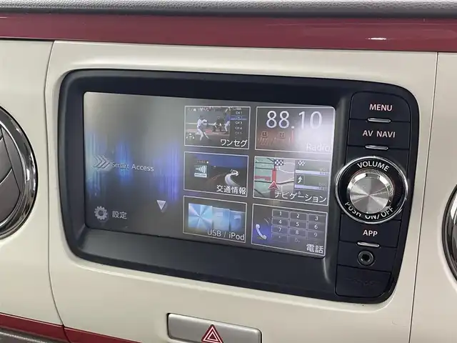 スズキ ラパン X 群馬県 2014(平26)年 7.4万km シャンパンピンクPM 禁煙車　純正ナビ　ＢＴ　ワンセグ　バックカメラ　アイドリングストップ　電動格納ミラー　オートライト　オートエアコン　ラパン専用コンビシート　ＨＩＤ　ナノイー　プッシュスタート　スマートキー　純正ＡＷ