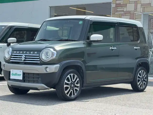 スズキ ハスラー Jスタイル Ⅱ ターボ 徳島県 2017(平29)年 3.4万km クールカーキパールメタリック/ホワイト2トーンルーフ 社外ナビ(KXM-E502W)/(CD・DVD/Bluetooth/TV)/純正ビルトインETC/ステアリングスイッチ/衝突被害軽減ブレーキ/レーンキープアシスト/助手席下収納/MTモード付AT/パドルシフト/純正15インチアルミホイール/ハーフレザーシート/シートヒーター/純正フロアマット/キセノンヘッドライト/プッシュスタート/スマートキー/スペアキー/アイドリングストップ