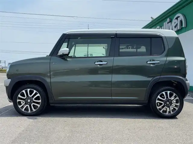 スズキ ハスラー Jスタイル Ⅱ ターボ 徳島県 2017(平29)年 3.4万km クールカーキパールメタリック/ホワイト2トーンルーフ 社外ナビ(KXM-E502W)/(CD・DVD/Bluetooth/TV)/純正ビルトインETC/ステアリングスイッチ/衝突被害軽減ブレーキ/レーンキープアシスト/助手席下収納/MTモード付AT/パドルシフト/純正15インチアルミホイール/ハーフレザーシート/シートヒーター/純正フロアマット/キセノンヘッドライト/プッシュスタート/スマートキー/スペアキー/アイドリングストップ