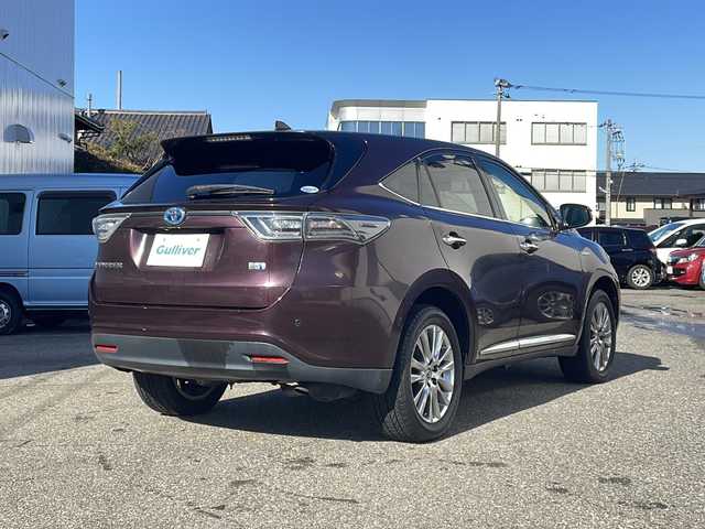 トヨタ ハリアー ハイブリッド プレミアム 福井県 2014(平26)年 11.1万km ブラキッシュレッドマイカ ワンオーナー/取説・保証書/4WD/純正メモリナビ/AM/FM/フルセグTV/BT/CD/バックカメラ/クルーズコントロール/電動リアゲート/コーナーセンサー/ビルトインETC/LEDヘッドライト/純正18インチAW/プリクラッシュセーフティ/D席パワーシート/プッシュスタート/オートライト/オートハイビーム/フォグランプ/ハーフレザーシート/ステアリングリモコン/純正フロアマット/デュアルAAC/スペアキー