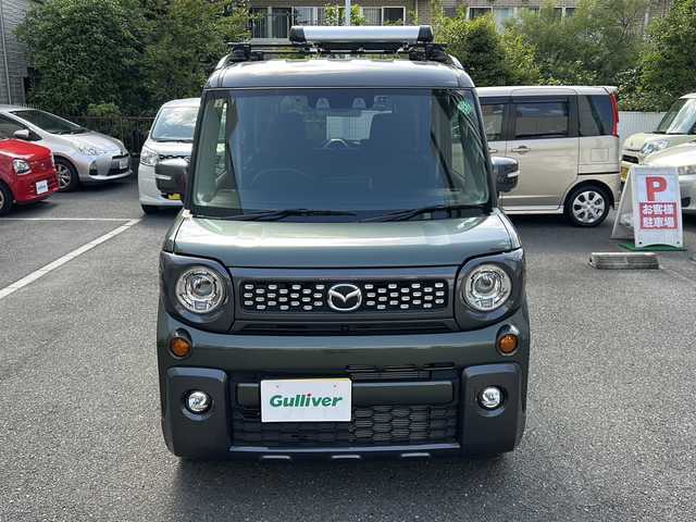 マツダ フレアワゴンタフスタイル ハイブリッドXT 埼玉県 2023(令5)年 0.6万km Ｄグリーン 登録時5950km/ワンオーナー/横滑り防止機能/衝突軽減システム/レーンキープアシスト/純正ナビTV (CN-FZ886)/フルセグ.Bluetooth/ビルトインETC/全方位カメラ/バックカメラ/両側パワースライドドア/クルーズコントロール/シートヒーター(D.N席）/ヘッドアップディスプレイ/純正ドアバイザー/純正14インチAW/純正ルーフレール/社外ルーフキャリア/LEDヘッドライト/パドルシフト/オートマチックハイビーム/ドライブレコーダー/ステアリングスイッチ/スマートキー/プッシュスタート/スマートキー×2/取説＆保証書