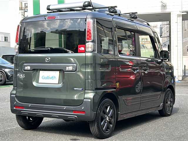 マツダ フレアワゴンタフスタイル ハイブリッドXT 埼玉県 2023(令5)年 0.6万km Ｄグリーン 登録時5950km/ワンオーナー/横滑り防止機能/衝突軽減システム/レーンキープアシスト/純正ナビTV (CN-FZ886)/フルセグ.Bluetooth/ビルトインETC/全方位カメラ/バックカメラ/両側パワースライドドア/クルーズコントロール/シートヒーター(D.N席）/ヘッドアップディスプレイ/純正ドアバイザー/純正14インチAW/純正ルーフレール/社外ルーフキャリア/LEDヘッドライト/パドルシフト/オートマチックハイビーム/ドライブレコーダー/ステアリングスイッチ/スマートキー/プッシュスタート/スマートキー×2/取説＆保証書