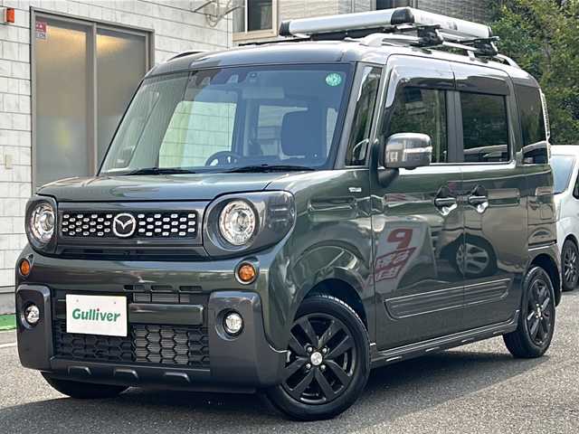 マツダ フレアワゴンタフスタイル ハイブリッドXT 埼玉県 2023(令5)年 0.6万km Ｄグリーン 登録時5950km/ワンオーナー/横滑り防止機能/衝突軽減システム/レーンキープアシスト/純正ナビTV (CN-FZ886)/フルセグ.Bluetooth/ビルトインETC/全方位カメラ/バックカメラ/両側パワースライドドア/クルーズコントロール/シートヒーター(D.N席）/ヘッドアップディスプレイ/純正ドアバイザー/純正14インチAW/純正ルーフレール/社外ルーフキャリア/LEDヘッドライト/パドルシフト/オートマチックハイビーム/ドライブレコーダー/ステアリングスイッチ/スマートキー/プッシュスタート/スマートキー×2/取説＆保証書