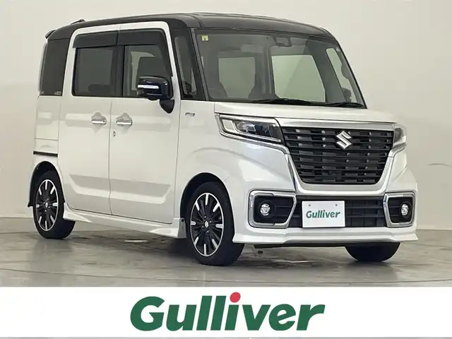 スズキ スペーシア カスタム HYBRID XS ターボ 滋賀県 2018(平30)年 7万km ピュアホワイトパール/ブラック2トーン 純正8型ナビ【CD/DVD/SD/Bluetooth/フルセグ】/全方位カメラ/両側パワースライドドア/衝突軽減ブレーキ/D席シートヒーター/LEDヘッドライト/オートライト/オートマチックハイビーム/コーナーセンサー/ビルトインETC/アイドリングストップ/プッシュスタート/スマートキー/ステアリングスイッチ/オートエアコン