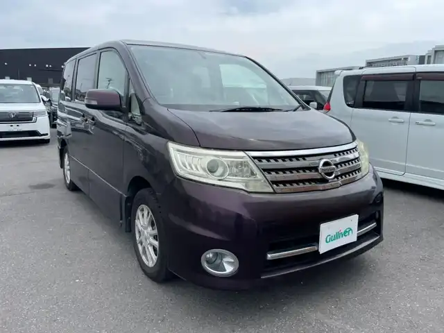日産 セレナ ハイウェイスター Vセレクション 茨城県 2009(平21)年 7.7万km ディープカシス 純正ナビ/バックカメラ/ETC/キセノンライト/フロントフォグランプ/純正16インチアルミホイール/両側電動スライドドア/電格ミラー/フリップダウンモニター/サマータイヤ積み込み