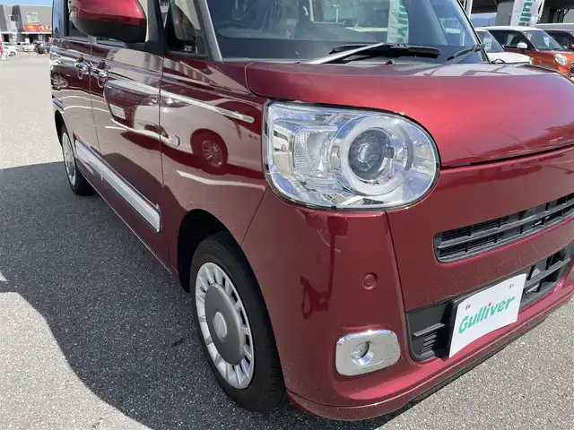 ダイハツ ムーヴ キャンバス セオリー G 石川県 2024(令6)年 0.3万km ファイアークォーツレッドM 純正ディスプレイオーディオ/フルセグTV/バックカメラ/LEDヘッドライト/レーダーブレーキ/スマートキー/プッシュスタート/電動ミラー/両側パワースライドドア/シートヒーター/HDMI端子/保証書