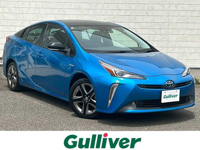 トヨタ プリウス A プレミアム　ツーリングセレ 福島県 2019(平31)年 7.6万km ブルーM ワンオーナー　純正９型ナビ　バックＣ　電動黒革エアシートヒーター　ルーフカーボン調ラッピング　オートパーキングアシスト　ヘッドアップディスプレイ　Ｑｉ充電　レーダークルーズ　ＢＳＭ　純正１７ＡＷ