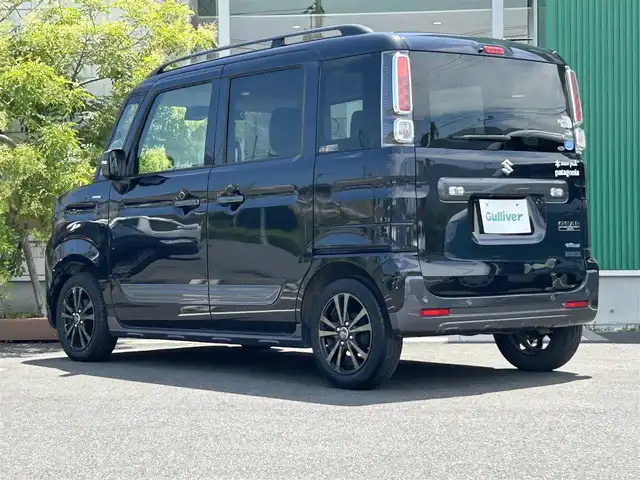 スズキ スペーシア ギア HYBRID XZターボ 岡山県 2019(平31)年 3.3万km ブルーイッシュブラックパール3 純正ナビ　　CN-RZ743W/Bluetooth、AM、FM、フルセグTV、CD、DVD/パドルシフト/両側パワースライドドア/シートバックテーブル/前席シートヒーター/クルーズコントロール（追従機能なし）/スリムサーキュレーター/後席ロールサンシェード/オートライト/レーンキープアシスト/ビルトインETC/純正フロアマット/横滑り防止装置/盗難防止装置/スズキセーフティサポート/・デュアルカメラブレーキサポート/・後退時サポートブレーキ/・車線逸脱抑制機能/・車線逸脱警報機能/・ふらつき警報/・標識認識機能/・先行車発進お知らせ機能
