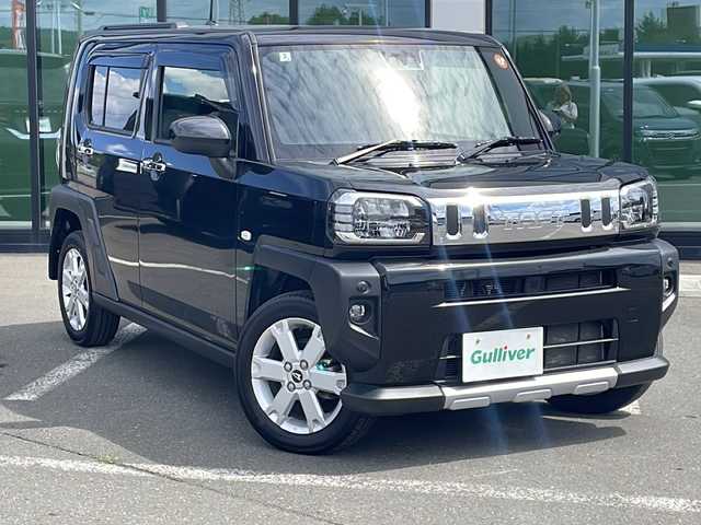 ダイハツ タフト G ターボ クロムベンチャー 道東・釧路十勝 2022(令4)年 4万km ブラックマイカメタリック ・４WD/・パノラマルーフ/・純正７インチメモリナビ/（AM・FM・CD・DVD・フルセグ・BT・USB）/・バックカメラ/・アダプティブクルーズコントロール/・ドアバイザー/・ルーフレール/・ステアリングスイッチ/・純正マットガード/・ETC/・電動格納ミラー/・純正フロアマット/・前席シートヒーター/・スマートアシスト/・先行者発進お知らせ装置/・衝突被害軽減ブレーキ/・車線逸脱防止警報/・ふらつき警報/・標識認識機能/・アイドリングストップ/・前後コーナーセンサー/・フロントフォグライト