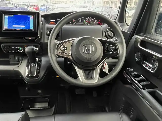 ホンダ Ｎ ＢＯＸ カスタム G L ホンダセンシング 島根県 2018(平30)年 1.1万km クリスタルブラックパール 社外SDナビ　/ワンセグTV　/ビルトインETC　/アダプティブクルーズコントロール　/衝突軽減システム　/レーンキープアシスト/革調シートカバー　　/パワースライドドア　/後方コーナーセンサー　/純正LEDライト　/純正フォグランプ/純正フロアマット/純正14インチアルミホイール/スペアキー