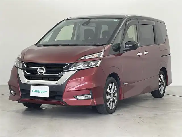 日産 セレナ ハイウェイスター G プロパイロットED 群馬県 2016(平28)年 6.1万km マルーンレッド 2トーン 純正9インチナビ(MM516D-L)/AM/FM/CD/DVD/BT/フルセグ/バックカメラ/純正フリップダウンモニター/ドライブレコーダー前方/ビルトインETC/両側パワースライドドア/ハンズフリーオートスライドドア/プロパイロット/エマージェンシーブレーキ/車線逸脱警報/車線逸脱防止支援システム/踏み間違い衝突防止アシスト/ふらつき警報/進入禁止標識検知/電動パーキングブレーキ/オートブレーキホールド/アイドリングストップ/LEDヘッドライト/フォグライト/スマートキー/プッシュスタート