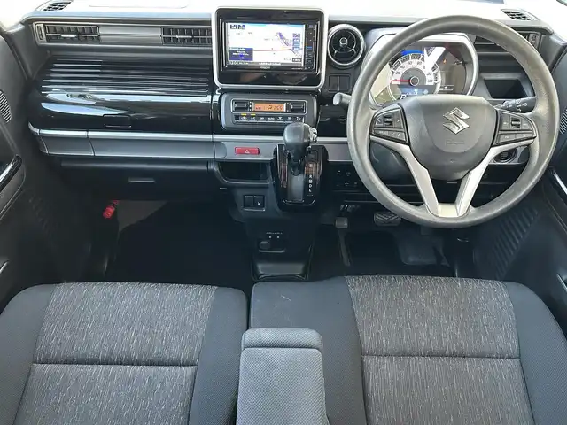 スズキ スペーシア カスタム HYBRID GS 大阪府 2021(令3)年 4.7万km ブルーイッシュブラックパール3 社外メモリナビ（MDV-D708BTW）/CD/DVD/フルセグTV/BT/iPod/USB/デュアルセンサーブレーキサポート/発進お知らせ機能/アダクティブクルーズコントロール/レーンキープアシスト/ハイビームアシスト/バックカメラ/コーナーセンサー/シートヒーター/リア席ロールサンシェード/USB充電ポート/オートライト/フロントフォグ/ETC/前後ドライブレコーダー/スペアキー