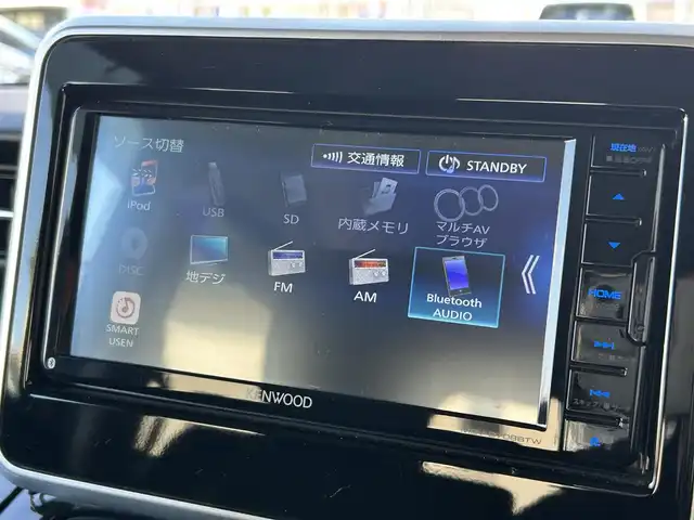 スズキ スペーシア カスタム HYBRID GS 大阪府 2021(令3)年 4.7万km ブルーイッシュブラックパール3 社外メモリナビ（MDV-D708BTW）/CD/DVD/フルセグTV/BT/iPod/USB/デュアルセンサーブレーキサポート/発進お知らせ機能/アダクティブクルーズコントロール/レーンキープアシスト/ハイビームアシスト/バックカメラ/コーナーセンサー/シートヒーター/リア席ロールサンシェード/USB充電ポート/オートライト/フロントフォグ/ETC/前後ドライブレコーダー/スペアキー