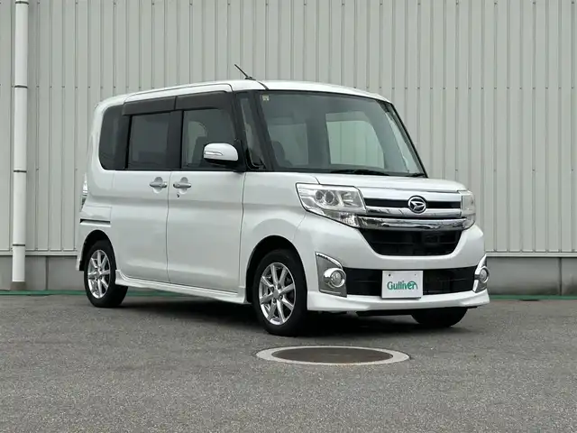 ダイハツ タント カスタム X スマートセレ SA 富山県 2014(平26)年 8.7万km パールホワイトⅢ ワンオーナー/フルセグTV/バックカメラ/アイドリングストップ/ウィンカーミラー/ドアバイザー/プッシュスタート/両側パワースライドドア/衝突回避支援ブレーキ機能/サイドエアロパーツ/LEDヘッドライト/フォグランプ/Bluetooth/スタッドレスタイヤ社外ホイール積込/Panasonic製7インチナビ