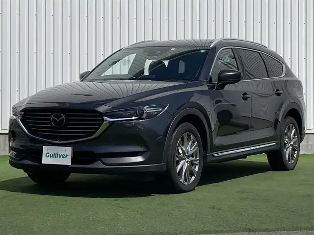 マツダ ＣＸ－８ XD Lパッケージ 香川県 2018(平30)年 4.3万km マシーングレープレミアムM 登録時走行距離：43035km/メーカー純正ナビ/　CD DVD BT フルセグTV/全方位カメラ/衝突被害軽減装置/レーンキープアシスト/レーダークルーズコントロール/クリアランスソナー/ブラインドスポットモニター/ヘッドアップディスプレイ/パワーバックドア/LEDヘッドライト/オートライト/フォグランプ/リアフォグ/こげ茶レザーシート/シートヒーター/パワーシート/シートメモリ/革巻きステアリング/ステアリングスイッチ/ステアリングヒーター/電子パーキングブレーキ/MTモード付AT/パドルシフト/アルミペダル/ETC/前後ドライブレコーダー/ロールサンシェード/プッシュスタート/スマートキー/スペアキー